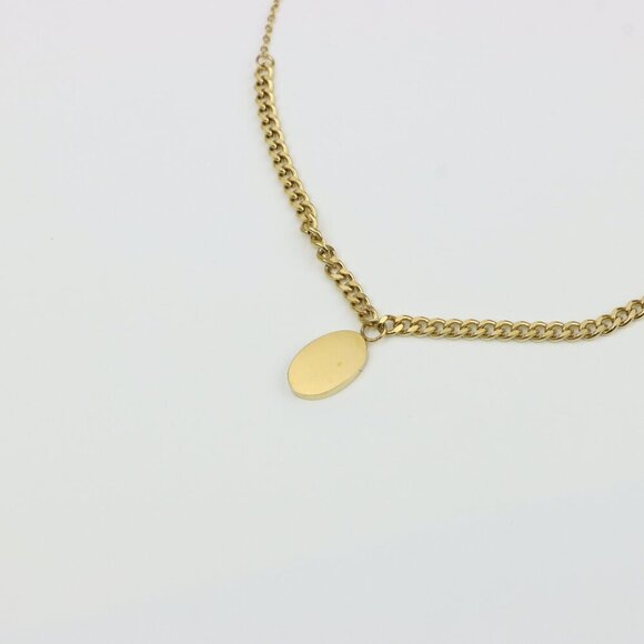 Chic Dual Chain Yellow Necklace with Polished Oval Pendant Charm, XPNL0366 - Picture 3 of 13